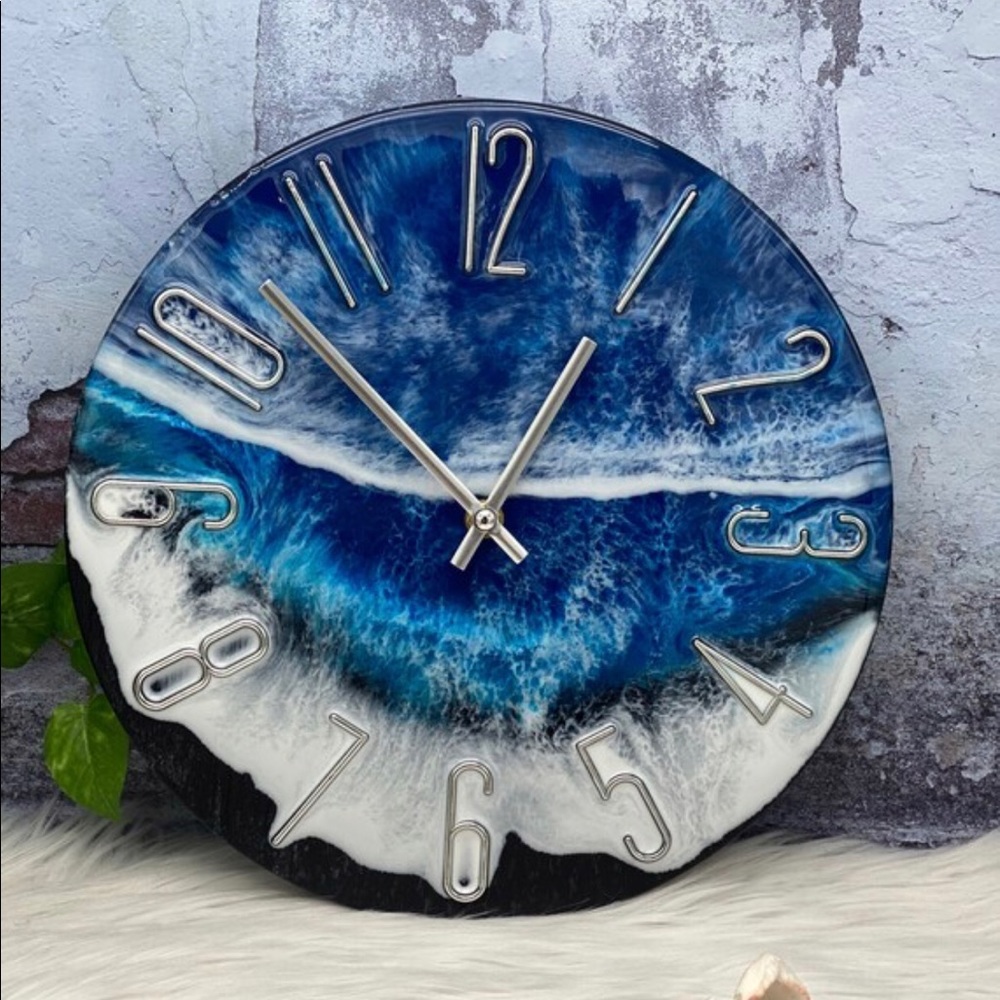 Resin wall clock, modern wall art ocean waves beach house decor